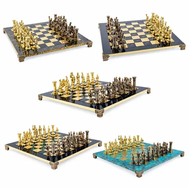 Greco-Roman period chess set in bronze and gold, five board colour options