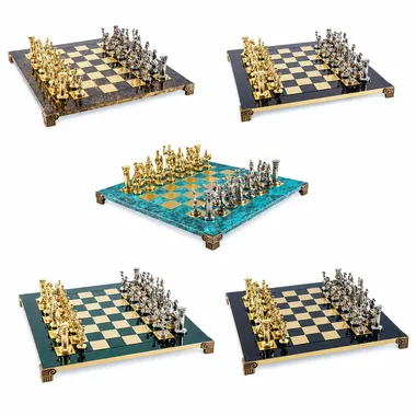 Graeco-Roman silver and gold chess set, multiple combined views