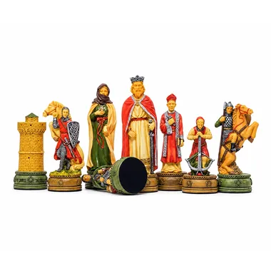 Camelot chess set pieces in painted resin, medieval characters and tower