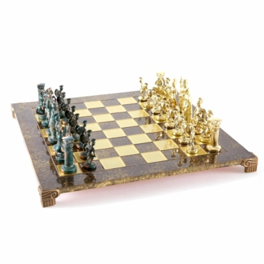 Alternative view of Greco-Roman Chess Set - Green and Gold Pieces with Metal Chess Board