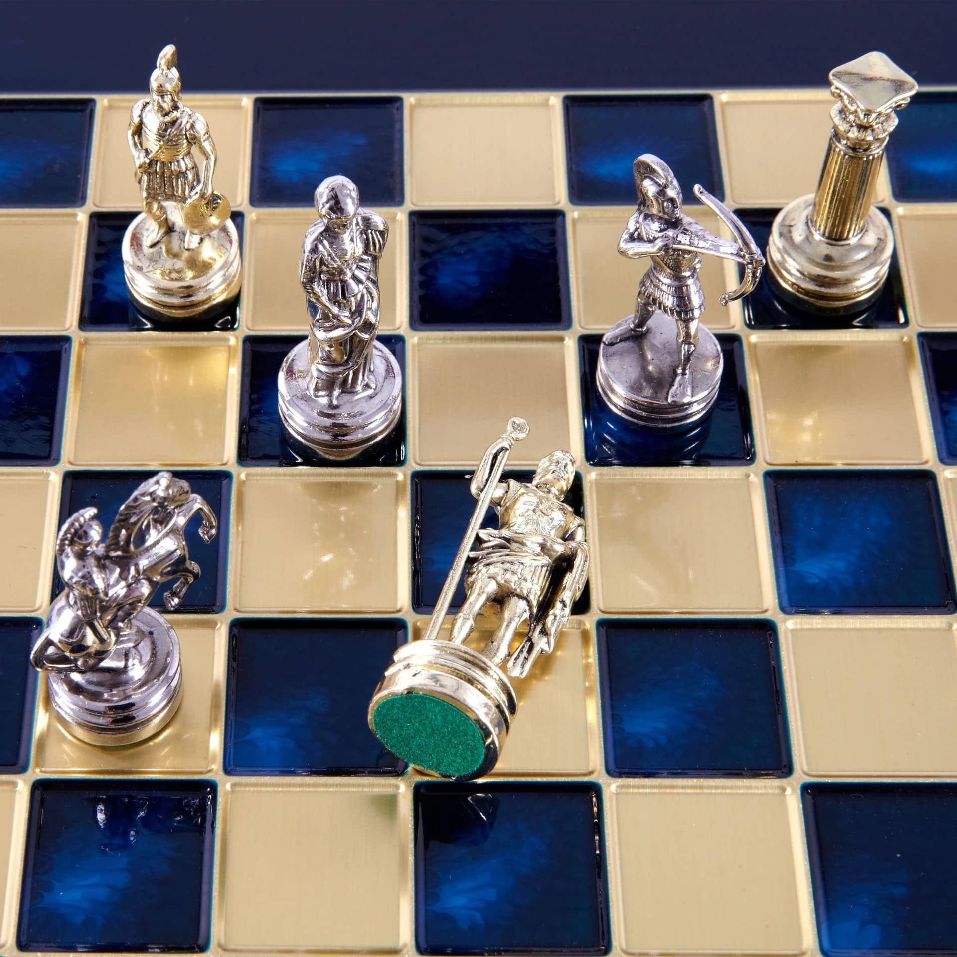 Small Silver and Gold Archers Metal Chess Set - Laminated Wood Box with Metal Chess Board - Image 24