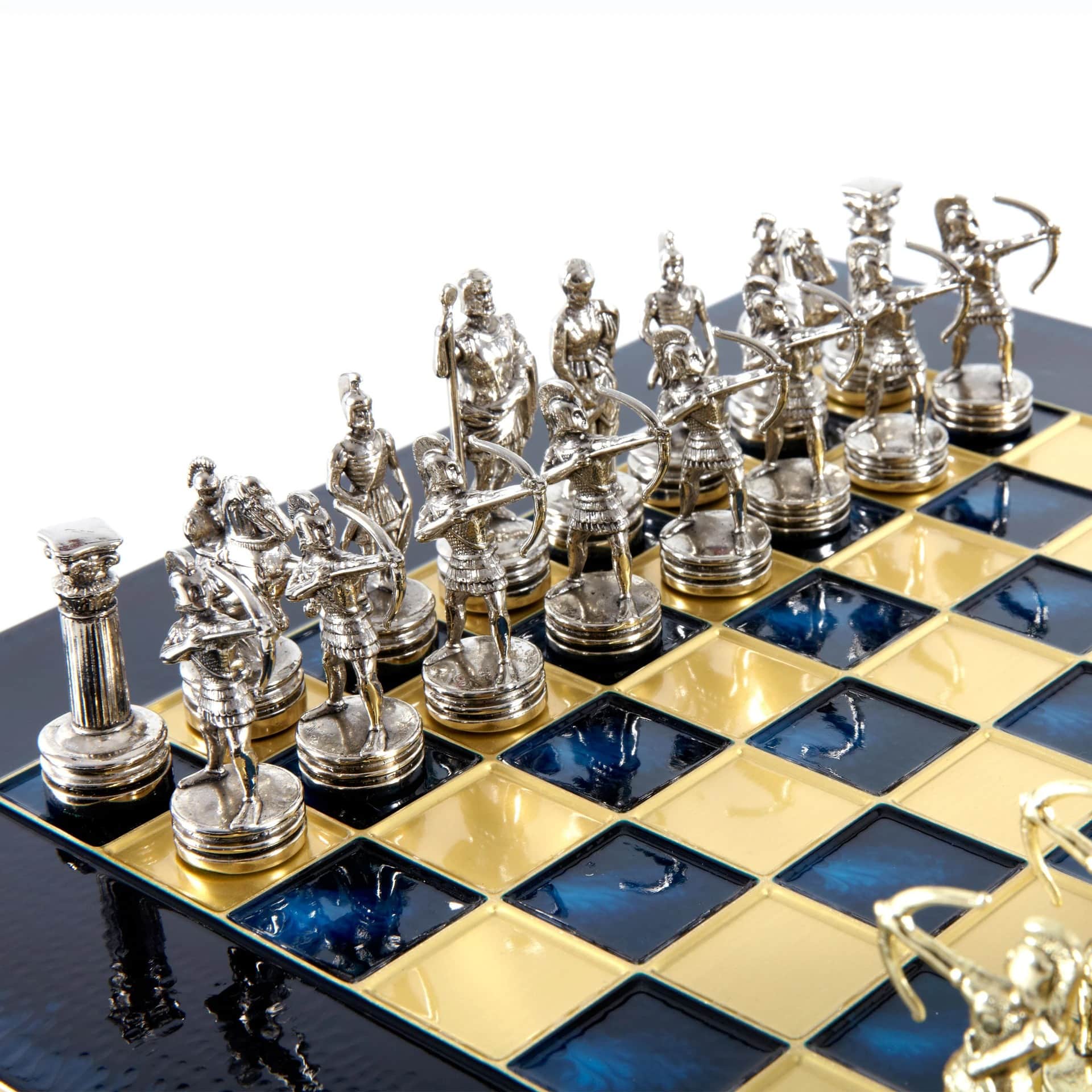 Small Silver and Gold Archers Metal Chess Set - Laminated Wood Box with Metal Chess Board - Image 23