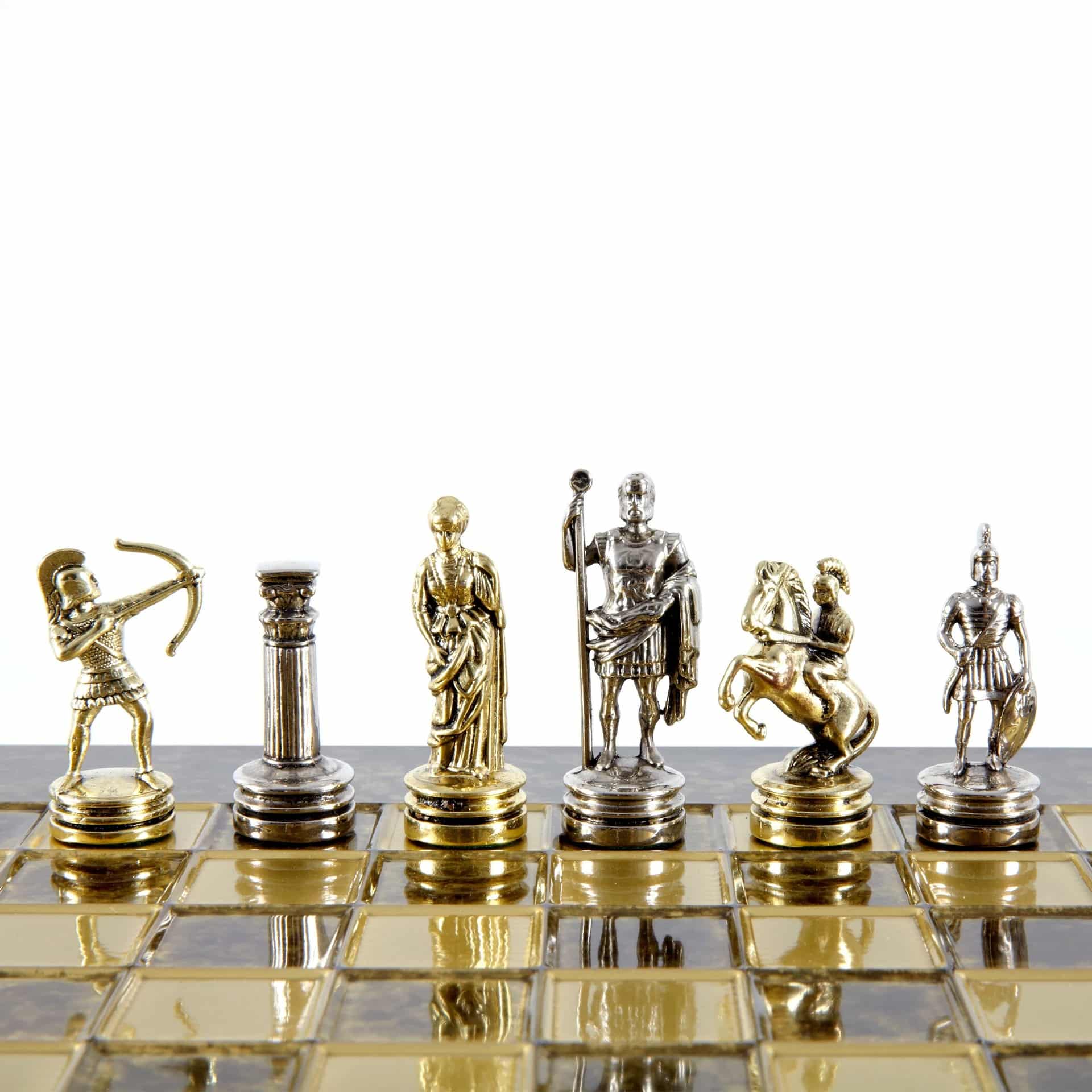 Small Silver and Gold Archers Metal Chess Set - Laminated Wood Box with Metal Chess Board - Image 11