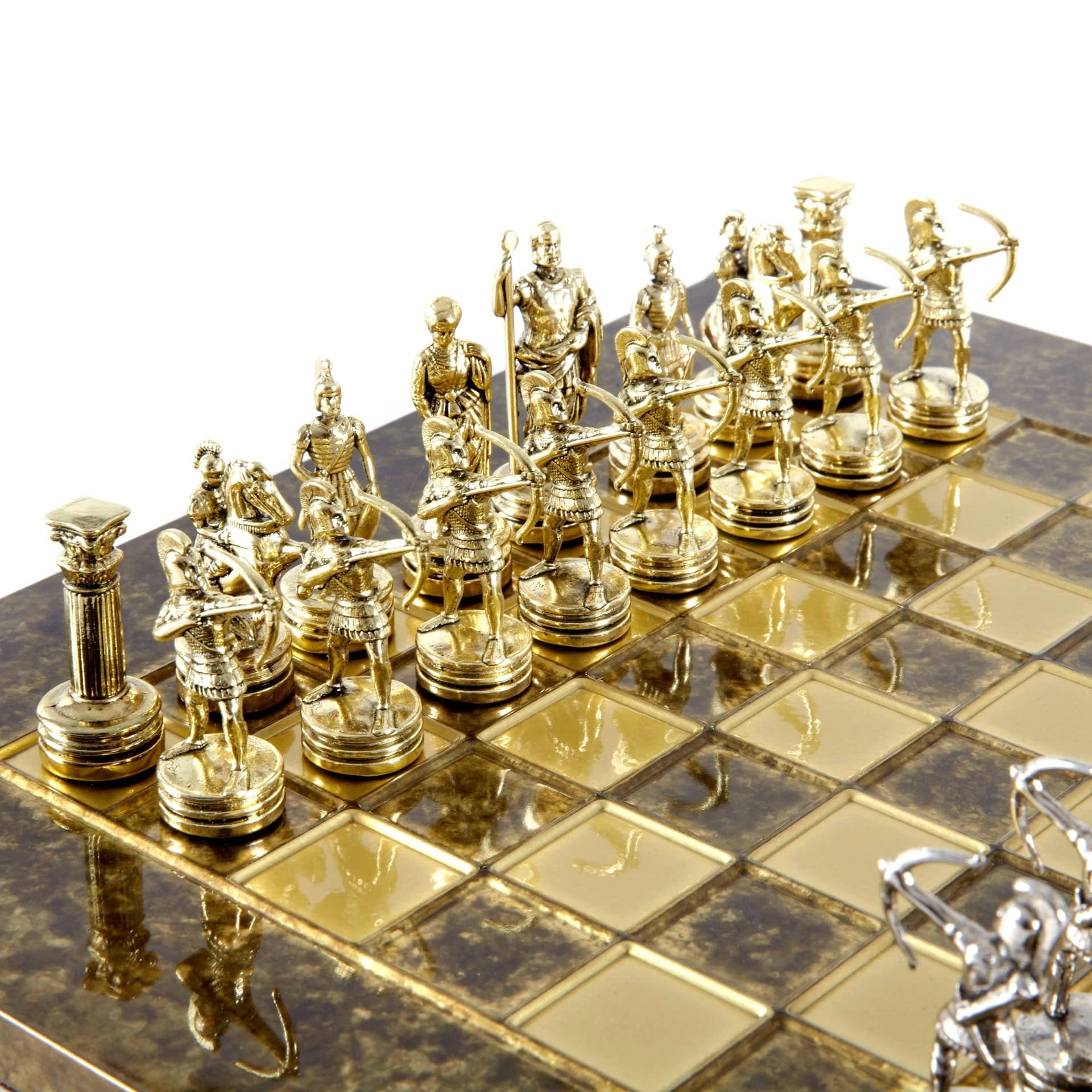 Small Silver and Gold Archers Metal Chess Set - Laminated Wood Box with Metal Chess Board - Image 10