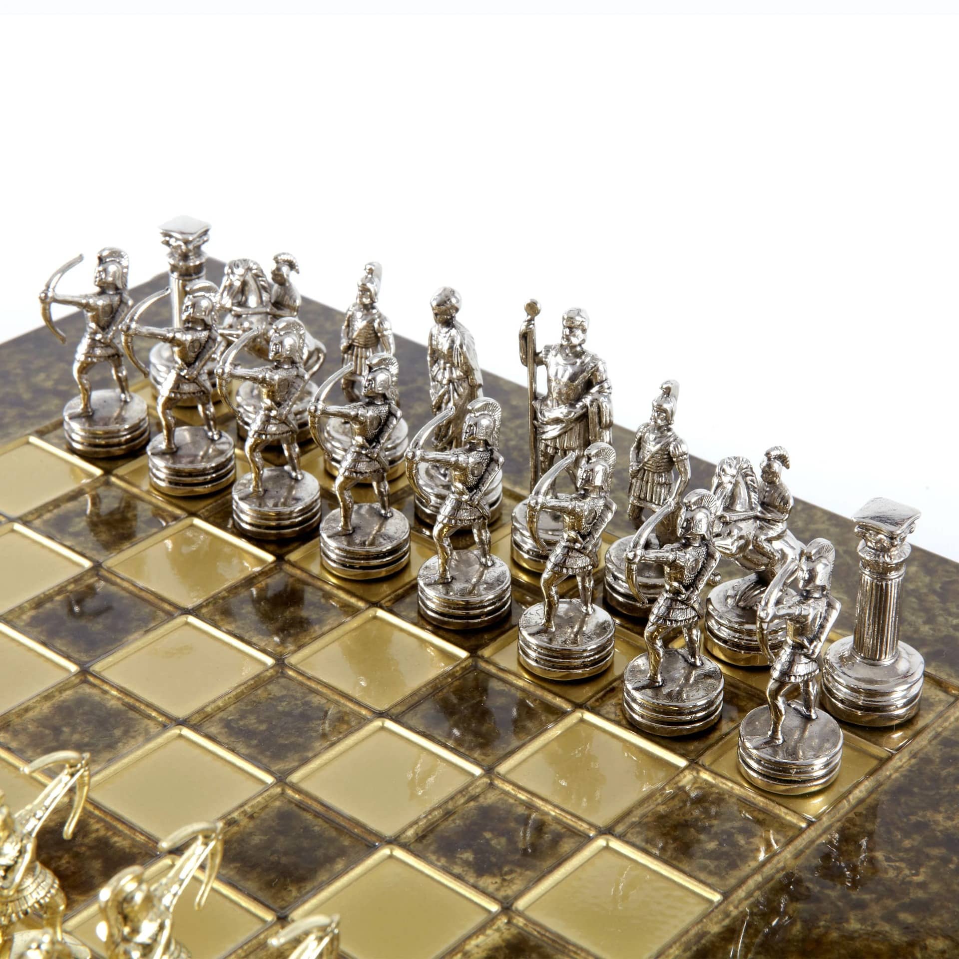 Small Silver and Gold Archers Metal Chess Set - Laminated Wood Box with Metal Chess Board - Image 9
