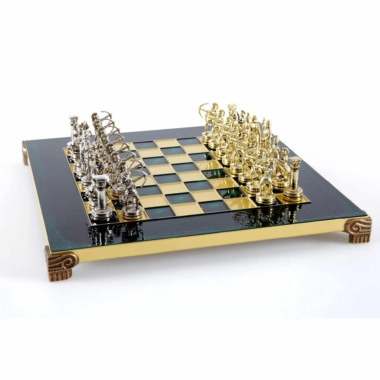 Alternative view of Small Silver and Gold Archers Metal Chess Set - Laminated Wood Box with Metal Chess Board