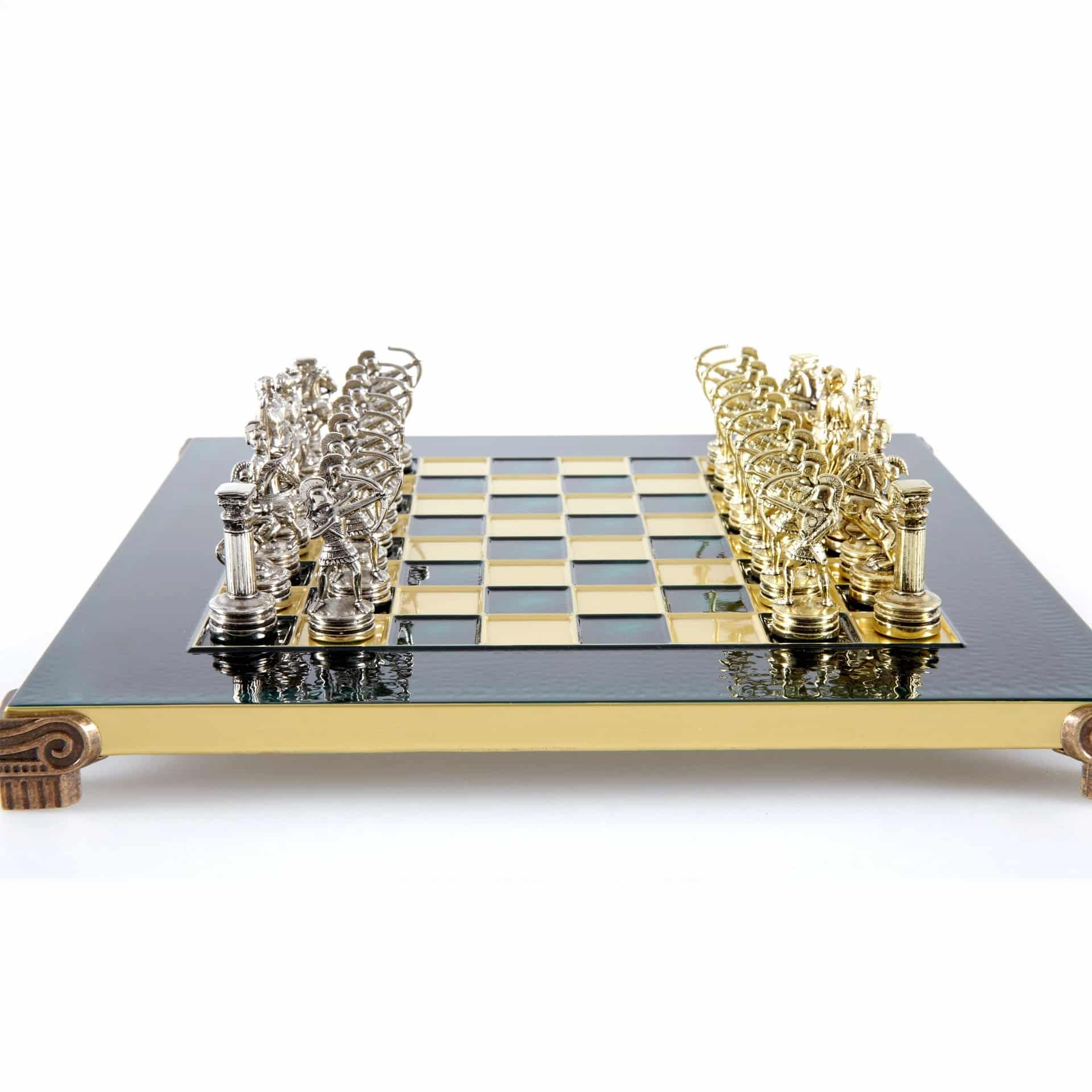 Small Silver and Gold Archers Metal Chess Set - Laminated Wood Box with Metal Chess Board - Image 3