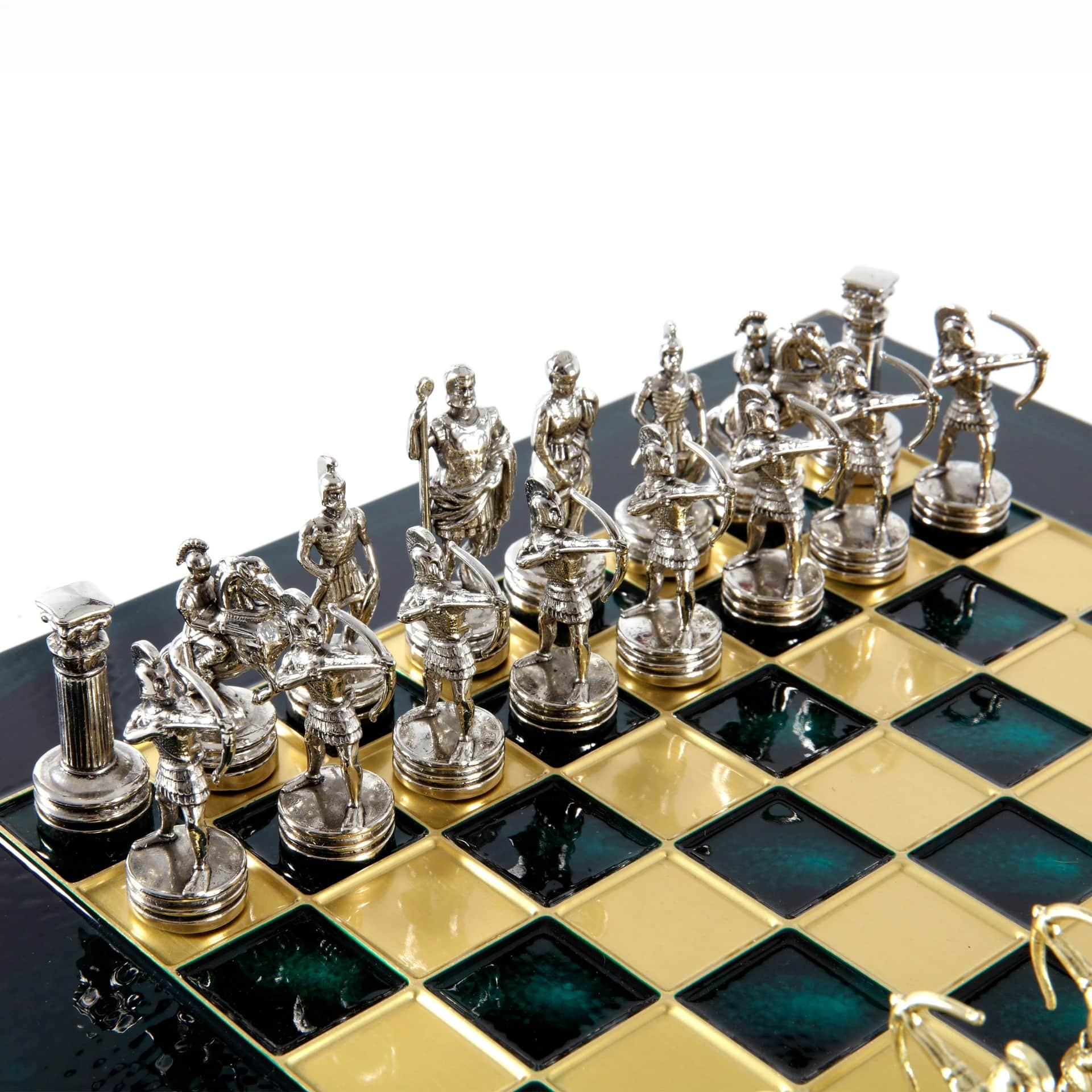 Small Silver and Gold Archers Metal Chess Set - Laminated Wood Box with Metal Chess Board - Image 4