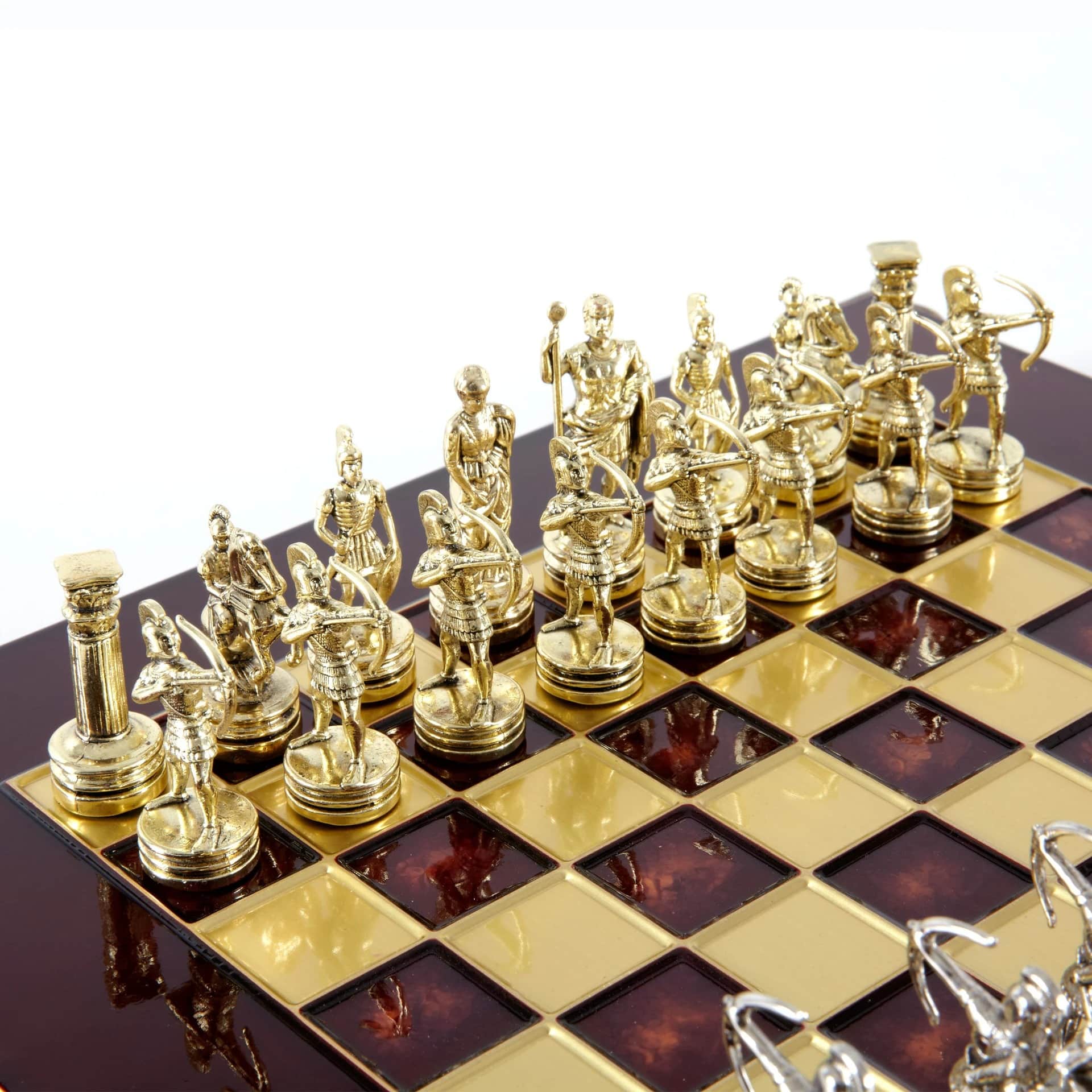 Small Silver and Gold Archers Metal Chess Set - Laminated Wood Box with Metal Chess Board - Image 14