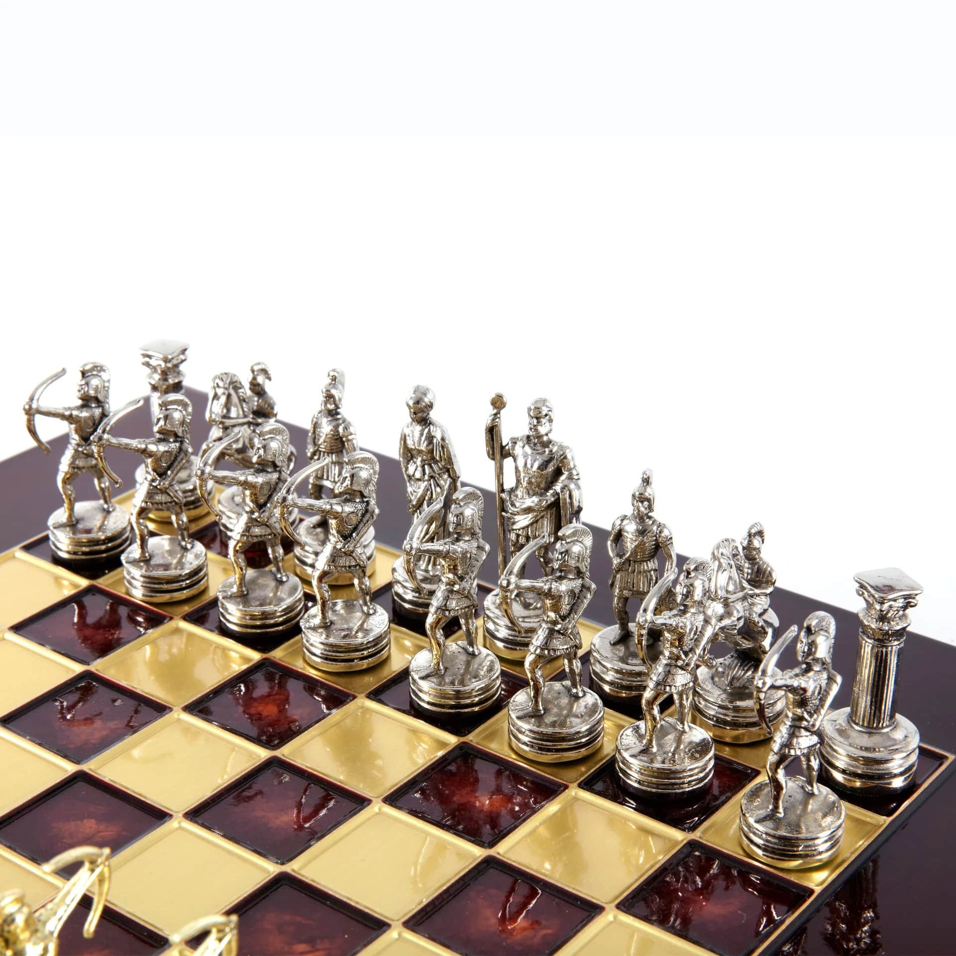 Small Silver and Gold Archers Metal Chess Set - Laminated Wood Box with Metal Chess Board - Image 16