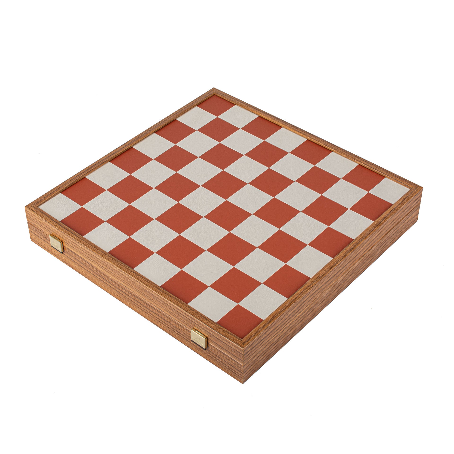 Bauhaus-Style Wooden Chess Set with Faux Leather Board - Terracotta & White - 40 x 40 cm - Image 8