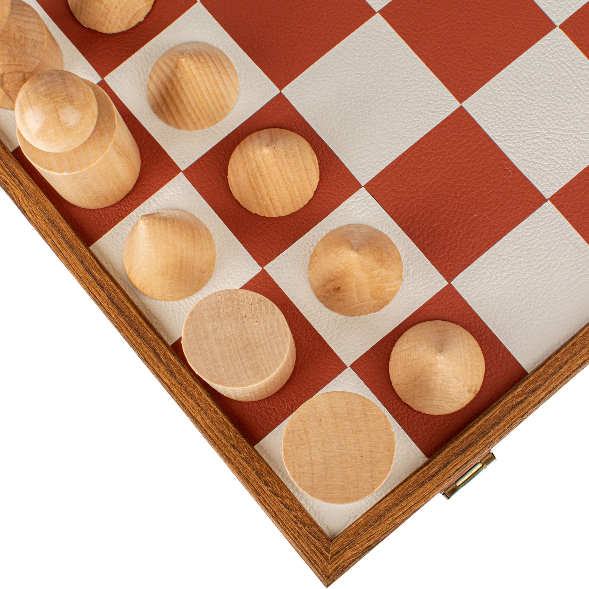 Bauhaus-Style Wooden Chess Set with Faux Leather Board - Terracotta & White - 40 x 40 cm - Image 7