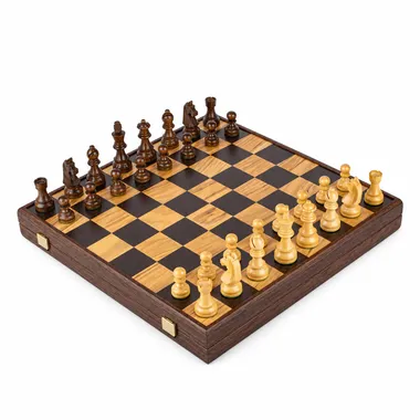 Complete chess set, olive burl and wenge chess board with storage