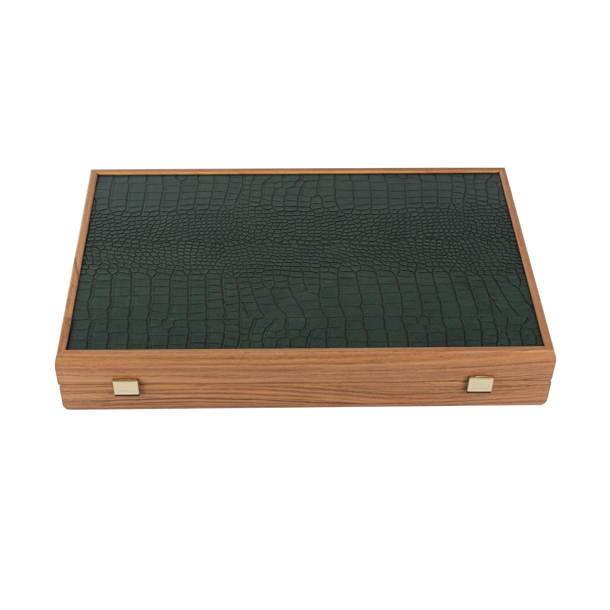 Ensemble de Backgammon en Similicuir Crocodile - Vert, Mocha et Ivoire
