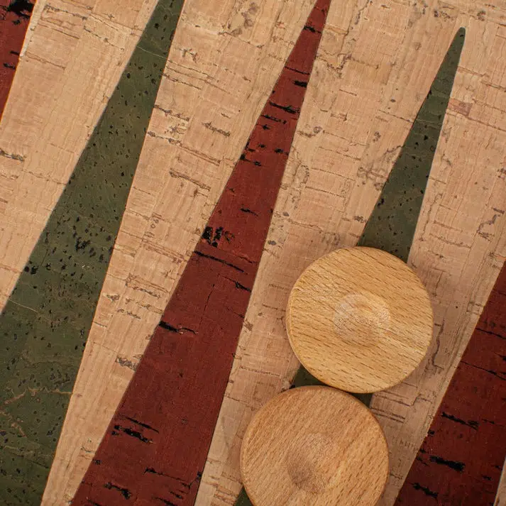 Backgammon en Liège Naturel avec Pions en Bois d'Olivier