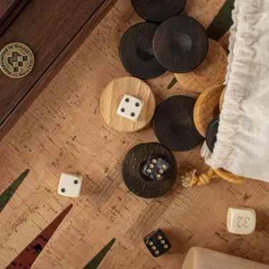 Backgammon en Liège Naturel avec Pions en Bois d'Olivier