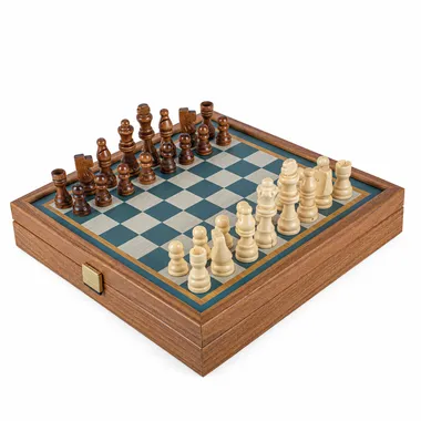 Turquoise 2-in-1 set 27×27 cm open with chess board set up