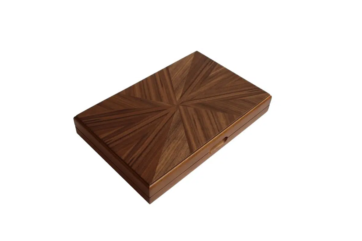 Backgammon Magnétique en Bois de Noyer Bruyère – Coffret Pliable avec Pions Magnétiques