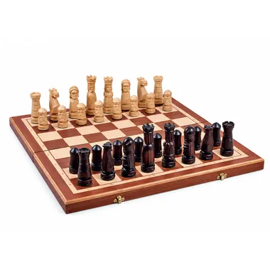 Château II chess set arranged on the foldable wooden chessboard