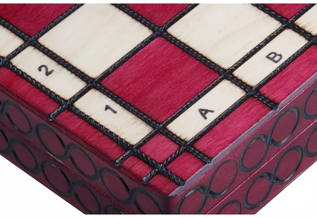Échiquier Pliable en Bois Rouge et Ivoire avec Rangement - 35 x 35 cm