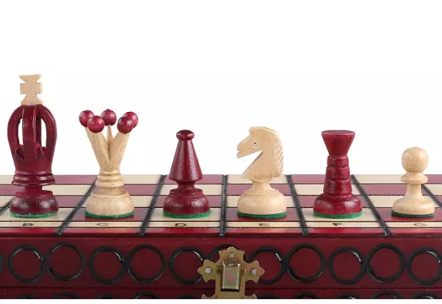 Échiquier Pliable en Bois Rouge et Ivoire avec Rangement - 35 x 35 cm