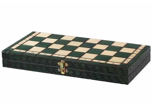 Jeu d’Echecs en Bois Vert et Ivoire Pliant et avec Rangement