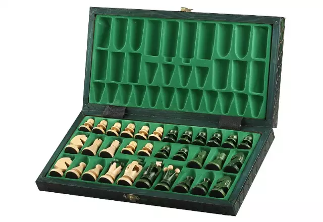 Jeu d’Echecs en Bois Vert et Ivoire Pliant et avec Rangement