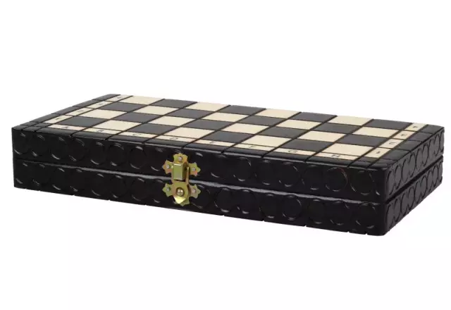 Petit Ensemble de Jeu d’Echecs Pliable en Bois Noir et Ivoire 30 x 30 cm