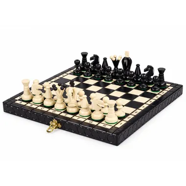 Foldable chess set in black and ivory wood, overall view