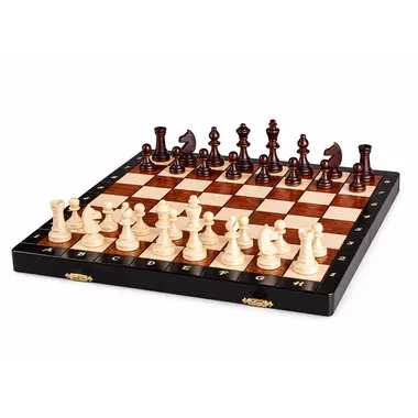Magnetic 35×35 cm chess board with Staunton pieces set up for play