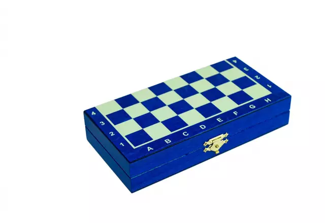 Jeu d’Echecs Magnétique Mini en Bois Bleu Compact et Portable