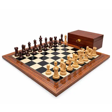 Luxury chess set in Anjan wood with rosewood chess board and storage box