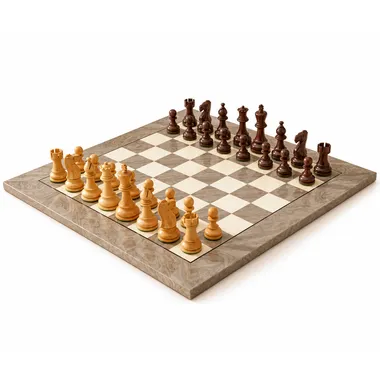 Decorative wooden chess set in a warm and modern setting - Le Palais Des Echecs