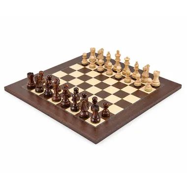 French Knight Mongoy Rosewood chess set seen at an angle - Le Palais Des Echecs