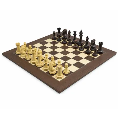 Sheffield Knight Rosewood chess set, 108 mm, side view with pieces lined up