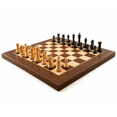 Coronation Luxury Miniature Chess Set beautifully presented with its box and accessories on Le Palais Des Echecs