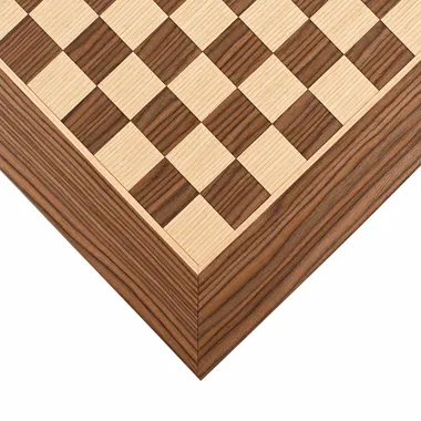 Detail of the olive wood and wenge chess board, highlighting the fine finish