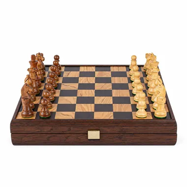 Walnut Chess Set 40x40 cm with Staunton pieces, front view - Le Palais Des Echecs