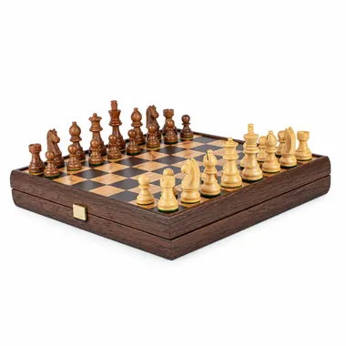 Side angle of the Walnut Chess Set 40x40 cm, elegant Staunton pieces - Le Palais Des Echecs