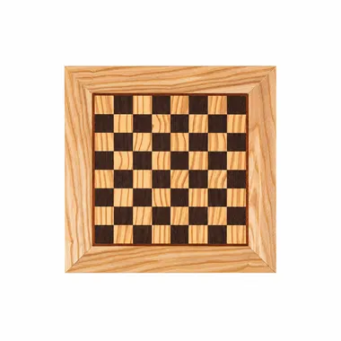 Chess board in olive wood and wenge, front view, elegant design - Le Palais Des Echecs