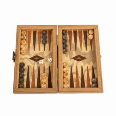 Small Natural Cork Backgammon Set, Cubic Design - Wooden Pieces