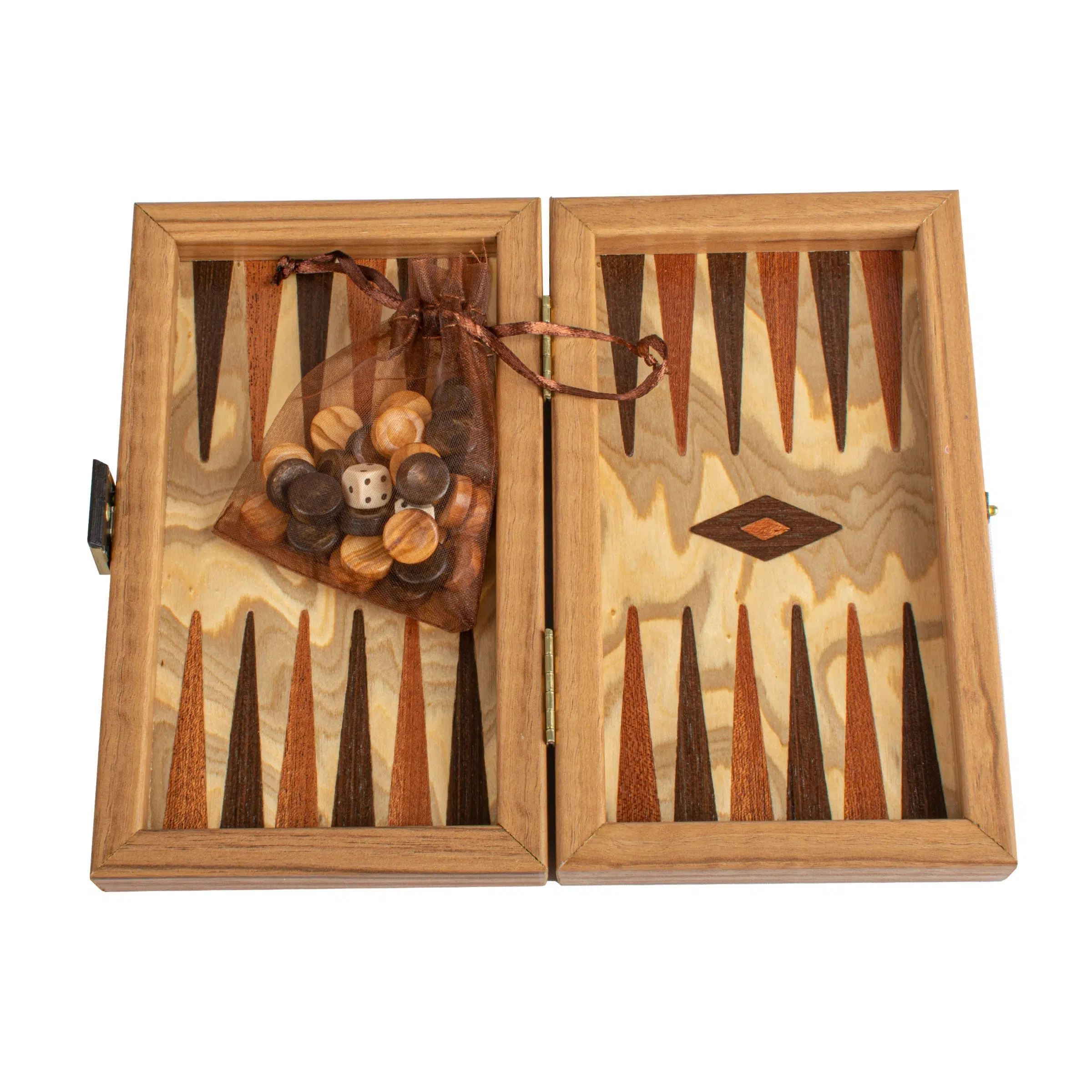 Small Natural Cork Backgammon Set, Cubic Design - Wooden Pieces - Image 3