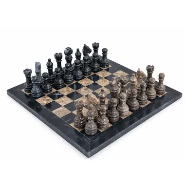 Natural stone and marble chess set, overall view on the board