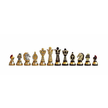 Set of 32 hand-painted metal chess pieces, Ancient Rome theme with Colosseum rook