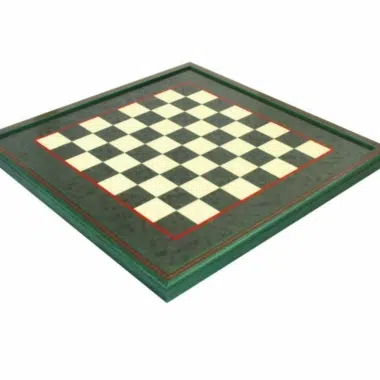 Plateau d'échiquier vide en loupe de bruyère verte laquée 45x45 cm avec liseré rouge