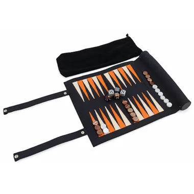 25 cm roll-up backgammon board with dice and checkers
