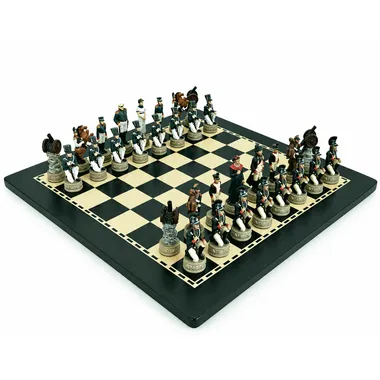Napoleon Russian Campaign IV Chess Set in Resin with Black and Ivory Stained Wood Chess Board
