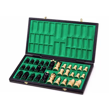 Open Ambassador Black Luxury chess box with elegant pieces - Le Palais Des Echecs