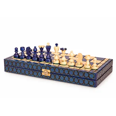 Solid blue wooden chess pieces set - Pearl Insert Blue Luxury Chess Set - Le Palais Des Echecs