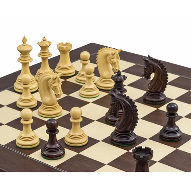 Game in progress with white and black pieces on the Lemington chess set - Le Palais Des Echecs